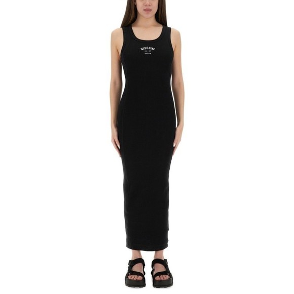 Moschino Long Ribbed Maxi Dress With Logo Detail - NWT